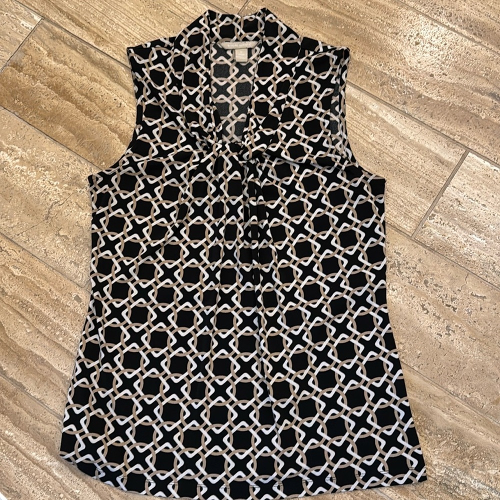 Banana Republic Black and Tan Geometric Sleeveless Professional Top Size Small